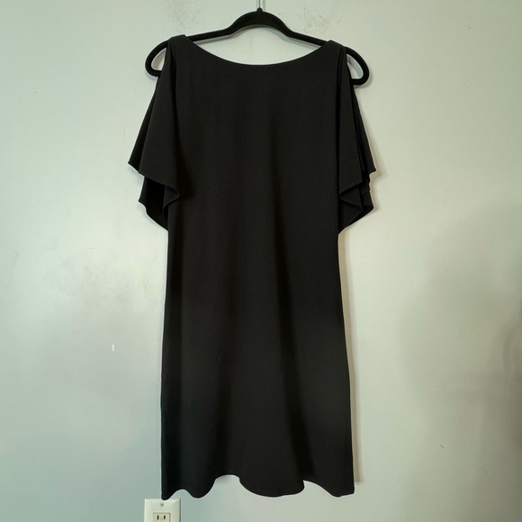 Theory Women's Andzelika Rosina Crepe Mini Shift Dress Split Sleeve Black Size 0 - Picture 1 of 8